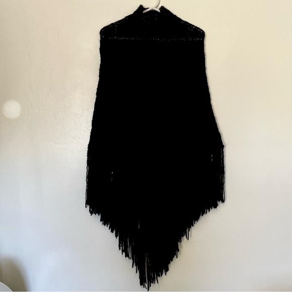 Coach Black Knit Fringe Poncho - Picture 1 of 5
